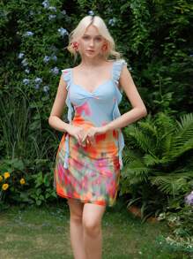 SHEIN MOD Robe d'été romantique en mousseline à imprimé floral - Multicolore - Voir 3