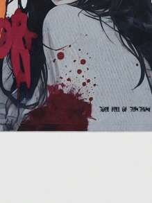 ROMWE MEN Anime 男士动漫印花短袖 V 领 T 恤，现代设计，灵感源自卡通 - 橘色 - 查看 3