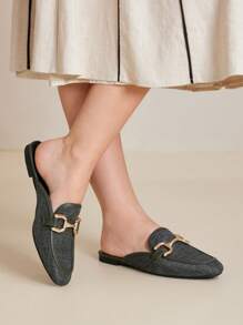 MOTF PREMIUM PU皮革露跟平底鞋 - 墨綠色 - 查看 7