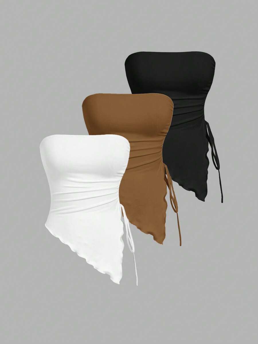 SHEIN MOD 多件式紧身胸衣上衣，侧边系腰褶，复古印花抹胸，秋季上衣，外出上衣，棕色背心