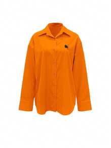 INAWLY 女式骑士印花长袖单排扣休闲通勤衬衫 - 橘色 - 查看 6