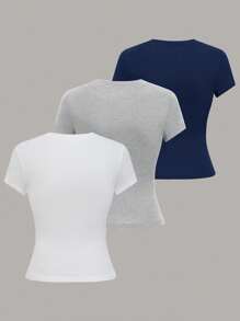 GlowEve Áo thun trơn cổ tròn tay ngắn thường ngày cho nữ, màu trơn, áo mùa hè - Nhiều màu - Xem 2