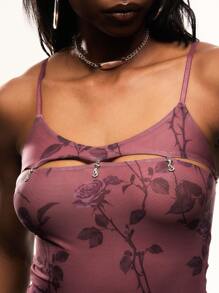 TypaGal Hollow Design Print Mesh Sling, Fashionable Suitable For Summer - Red Violet - View 5