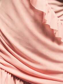 TypaGal Deep V Criss-Cross Pleated Loose Comfortable Drape Ultra-Mini Dress - Pink - View 9
