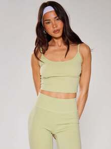 Musera Sport Slinky Spaghetti Strap Active-Wear Crop Cami Top Only, Padel, Tennis, Pickleball Gym Fitness - Mint Green - View 3