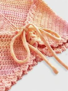ROMWE Rétro Y2K Dégradé de coucher de soleil Décoration florale rose 3D au crochet fait main Tricot Débardeur à encolure ras-du-cou - Rose bonbon - Voir 8