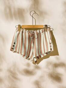 Easelle 卡其色条纹梭织女式短裤 - 卡其色 - 查看 2