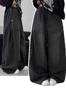 DAZY Women's Extra Loose Exaggerate Ankle Slit Wide-Leg Jeans,Baggy Jeans