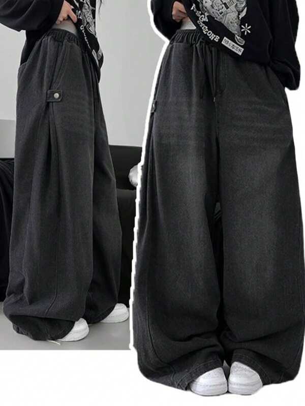 DAZY Women's Extra Loose Exaggerate Ankle Slit Wide-Leg Jeans,Baggy Jeans