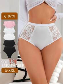 SHEIN 5件套女士蕾丝拼接性感内裤 - 彩色 - 查看 1