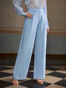 ZEYLAH 100%Linen Wide Leg Pants, Summer Holiday Style - Blue - View 6