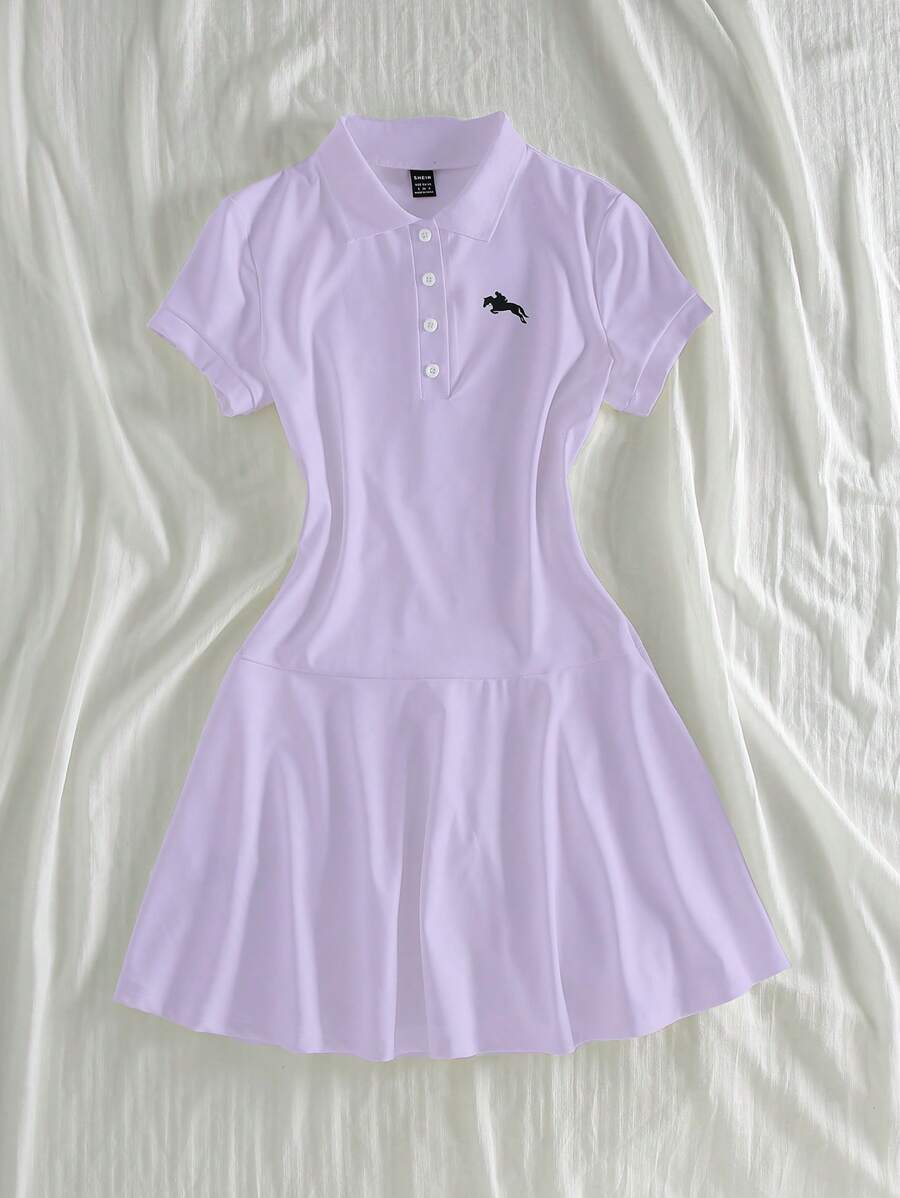 Elamini Polo Neck Casual Women Short Sleeve Dress