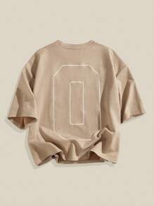 EASEVO Plus Size Men's Loose Embroidered Round Neck Short Sleeve T-Shirt, Suitable For Summer, School, For Fall - Brown - View 2