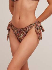 WESTFADE Paisley Printed Velvet Mid Rise Adjustable Cute Bow Tie Sides High Cut Leg Medium Coverage Bikini Bottoms Summer Western Boho Cowgirl Beach Vacation - Multicolor - View 5