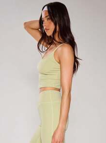 Musera Sport Slinky Spaghetti Strap Active-Wear Crop Cami Top Only, Padel, Tennis, Pickleball Gym Fitness - Mint Green - View 4
