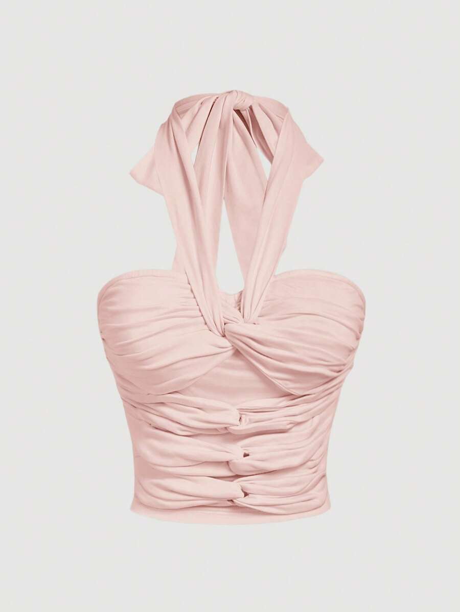 SHEIN MOD Plus Size Elegant Pink Twist Neck Design Top - Pink - View 1