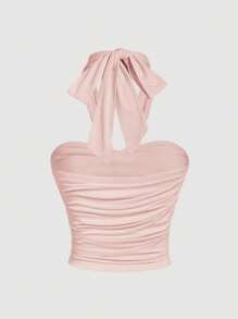 SHEIN MOD Plus Size Elegant Pink Twist Neck Design Top - Pink - View 2