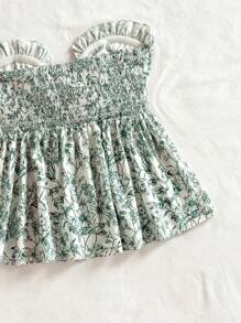 SHEIN PETITE CURVE Blusa sin mangas con volantes y nudos estampados para mujer talla grande