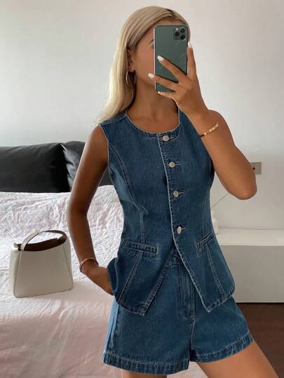 Livesso Traje de negocios casual de verano de mezclilla para mujer