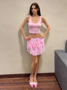 Sweetina Jupe plissée à grosse boucle détachable ajustable à la taille, rose, pour l'été pour les femmes - Rose bonbon - Voir 5