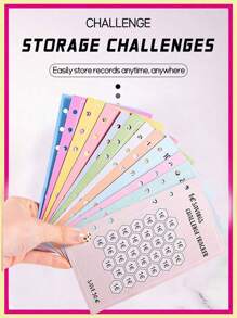 [12sheets/48sheets/Set-120sheets/Set] Pink Crocodile Print Cover 6-Ring A6 Money Saving Day Challenge Dollar/Euro Tracker Loose Leaf Paper - Multicolor - View 2
