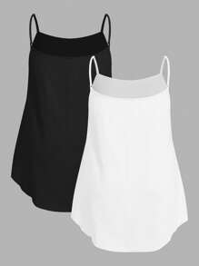 2 件套加大码纯色蝴蝶结吊带背心，夏季