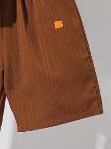 Conjunto de camisa de manga corta y pantalones cortos de tela suave y texturizada para tiempo libre para niños preadolescentes, adecuado para ir al trabajo, la escuela, el uso diario casual, actividades al aire libre, deportes, primavera/verano, viajes a la playa - Marrón - Ver 3