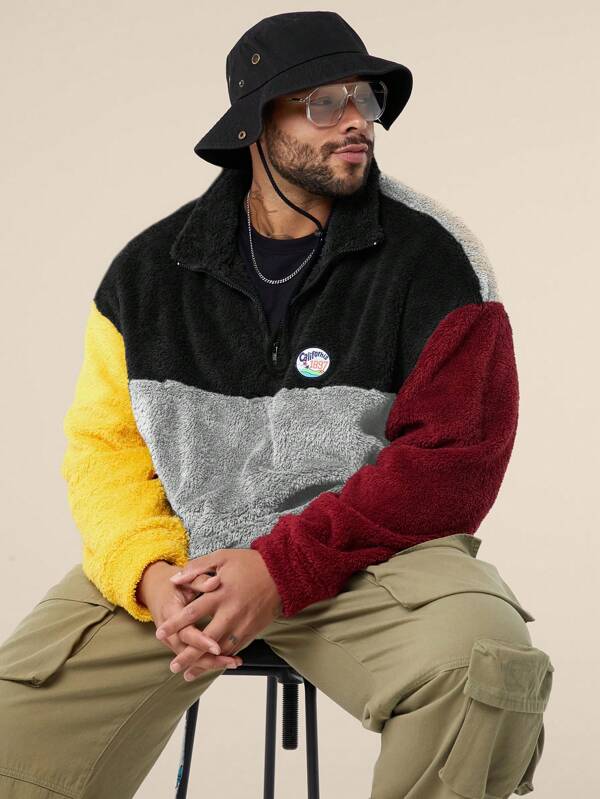 EASEVO Sudadera casual holgada con cuello alto, cremallera hasta la mitad y forro polar de varios colores para hombre de talla grande