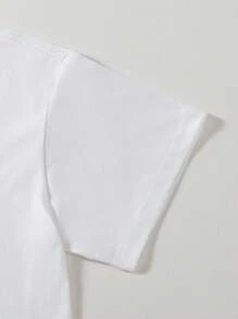 SHEIN Explorewe 2pcs/Set Tween Girl' Summer Casual Sports Tee And Printed Design Set - Red - View 3