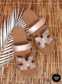 SHUZIA Wide-Fit Women's Color Matching H-Shape Adjustable Band Fashionable & Comfortable Flat Sandals For Daily Wear