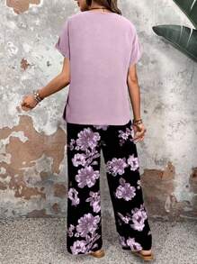 EMERY ROSE 2 pièces/set Femmes Ensemble assorti casual à motif floral, coupe slim, pour le printemps/été