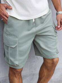 Manfinity Homme Men's Solid Color Drawstring Pocket Casual Cargo Shorts, Summer