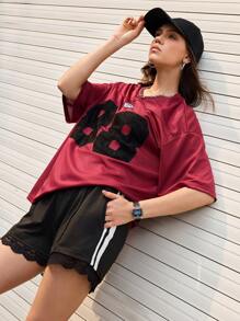 Streetz SHEIN Sport Women's Casual Sport-Inspired Elastic Waist Side Stripe Contrast Contrast Lace Shorts - Black - View 7