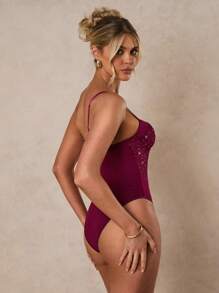 Glamine Women's Solid Color Fashion Bodysuit Suitable For Summer - Burgundy - View 4