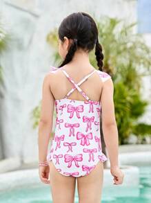 New Fashionable Girls Ruffled One Piece Swimsuit - Multicolor - View 2