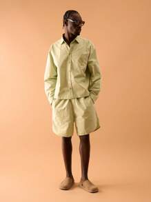 Musero Men Embroidered Graphic Flower Tie Waist Shorts Spring, Summer, Holiday, Vacation - Green - View 4