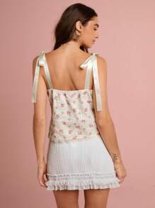 Enchnt Spring/Summer Frenchy Romantic Women's Fashion Ditsy Floral Embroidery Lace Stitching Camisole Tank Tops, Suitable For Summer,Sweet&Holiday &Vacation&Sweet Date Night&Daily Commuting&Afternoon Tea Dress&Garden Parties - Apricot - View 5