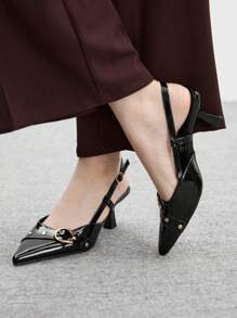 CUCCOO BIZCHIC Women's Black Pointed Toe Slingback High Heels, Elegant & Unique Design, Lovely For Spring/Summer, Suitable For Valentine's Day - Black - View 5