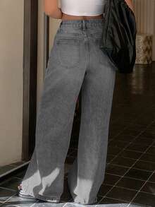 DAZY Jeans de cintura baja con diseño de línea recta para mujer, estilo Y2K - Gris - Ver 3