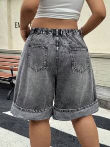 SHEIN ICON Shorts casuales versátiles con puños para mujer de talla grande