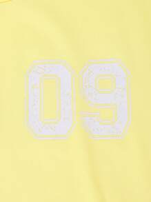 SHEIN Explorewe 2 件套青少年女孩休闲数字印花短袖上衣和喇叭裤套装 - 黃色 - 查看 6