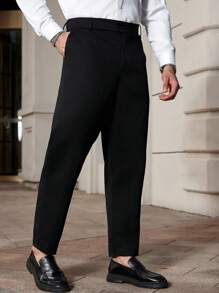 Manfinity CasualCool Pantalones de unicolor con bolsillos y presillas para cinturón, pantalones casuales de verano para hombre de talla grande