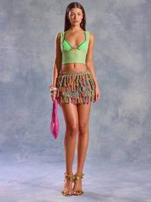 MUSERA 荷叶边针织多层迷你裙，夏季，伊比沙岛，Y2K，酷女孩，音乐节，锐舞派对，度假，夜店，可爱迈泰鸡尾酒，秋冬派对 - 彩色 - 查看 2