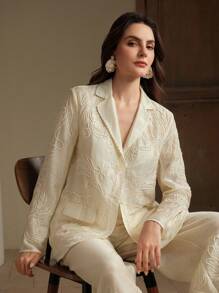 Anewsta Spring & Summer Fashion 3D Embroidery Sheer Organza Blazer - Apricot - View 7