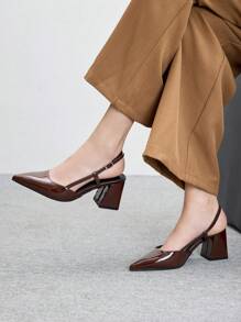 CUCCOO BIZCHIC 经典棕色粗跟中跟鞋，简约时尚，适合通勤、约会、派对、度假、婚礼等场合。 - 棕色 - 查看 4