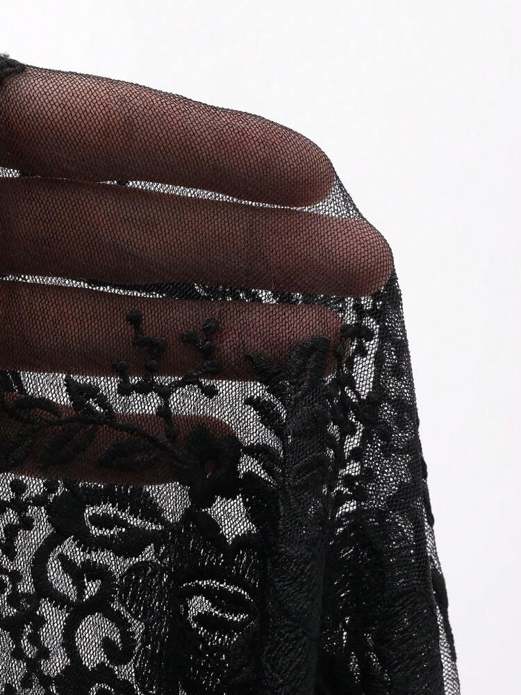 Women's Sheer Lace Black Beach Cover Up Dress, Spring/Summer Vacation Cruise Outfit For Women