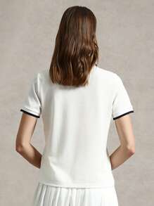 Briarwyn Women's Casual Contrast Trim Knit Short Sleeve Fitted T-Shirt, Summer Graduation Classy Top - White - View 9