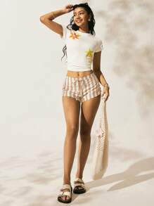 Easelle 卡其色条纹梭织女式短裤 - 卡其色 - 查看 5