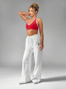 Missguided x Playboy Athletic Wide Leg Sweatpants Loungewear Workout Athleisure Soft Drawstring Elastic Waist Winter Comfort Pants Fall Winter Fashion