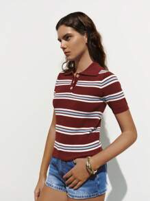 Chiquease Nueva blusa de polo de punto para mujer de primavera/verano, con estampado de rayas, parches y colores contrastantes, de estilo casual, holgada, versátil y elegante, minimalista